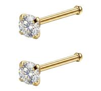 AceFun Titanium Nose Piercing 20G Shape 1L Straight Screw Nose Bolt Titanium Steel 1.5 mm 2 mm 2.5 mm 3 mm Diamond Jewellery Nose Piercing for Women and Men Gold 2 mm Cubic Zirconia, 20G, Titanium