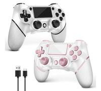 AceGamer 2 Pack Wireless Controller for PS4，2025 Newest，Game Controller for PS4/Pro/Slim/PC，Gamepad Joystick with Turbo/Back Button/Dual Vibration/6-Axis Gyro Sensor/Touch Panel (Pink and White)