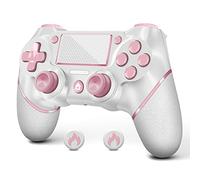 AceGamer Wireless Controller for PS4,Controller for PS4/Pro/Slim/PC Gamepad Joystick with Double Vibration Touch Panel 3.5mm Audio Jack Six-Axis Motion Sensor Upgraded Ergonomic (pink&white)