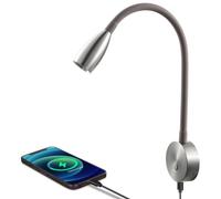 acegoo 12V LED Reading Light Campervan Flexible Gooseneck Reading Lamp with USB Quick Charger, DC12-24V, Hard-Wired Surface Mount Silver for Boat Van Caravan Car Motorhome