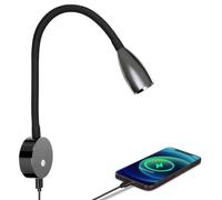 acegoo 12V LED Reading Light Campervan with USB Quick Charger, DC12-24V Hard-Wired Surface Mount Gloss Black Flexible Gooseneck Reading Lamp for Boat Van Caravan Car Motorhome