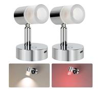 acegoo 12V Reading Light Campervan 3200K/Red Night Light Built-in Type-C Charger, Aluminum Dimmable Swivel LED Wall Lamp for Caravan Boat Motorhome, DC 12-24V Chrome 2PCS