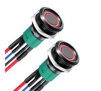 acegoo 19mm 12V Switch 10A Push Button SPST ON/OFF Switch Red Backlite 12V-24V Self-locking for RV Campervan Boat Truck Auto Car Light, Pre-wired Pigtail Aluminium Shell (2Pcs, Black)