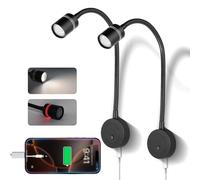 acegoo Campervan 12V LED Reading Light 4000K & Red Nightlight Built-in 20W Type-C Charger Flexible Gooseneck, Dimmable Bedside Lamp for Boat Motorhome Caravan, Hard-Wired Surface Mount (2 Pack)