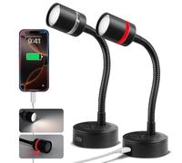 acegoo Campervan 12V LED Reading Light Dimmable 4000K & Red Nightlight Built-in 20W Type-C Charger Flexible Gooseneck, 12 Volt Bedside Lamp for Boat Motorhome Caravan, Surface Mount 2 Pack (Short)