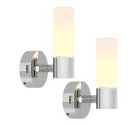 acegoo Campervan LED Wall Sconces, 12V Bedside Wall Light for Motorhome Boat Trailer Camper Van, Works as RV Reading Light, Vanity Light, Acrylic Lampshade & Red Night Light Chrome (2PCS)