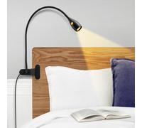 acegoo Minimalist Reading Light Clip on Lamp for Bed Headboard Dimmable Book Light, 3000K/Amber Light with USB-C Adapter, Flexible Gooseneck & Handy Lamp Head Switch, CRI 90+, Black
