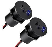 acegoo USB Socket 12V Outlet Campervan CNC Aluminum with Switch& Blue Backlight, PD3.0 & QC3.0 Fast Charging Type A + Type C for Motorhome Caravan Boat Bus Car Golf Truck Van, 2 Pack