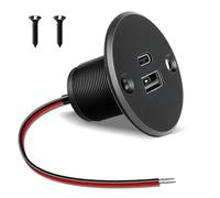 acegoo USB Socket 12V USB Outlet Campervan All-Aluminum RV Outlet, Type A + Type C Port Max 24W Output Charger, PD3.0&QC3.0 Fast Charging for Motorhome Marine Boat Bus Car Truck(Large Panel*1)