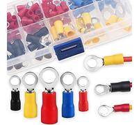 Acehome 102 Pcs Ring Crimp Terminals Connectors, O-Type Electrical Wire Connectors Insulated Assortment Kit for Automotive Car Motorcycle Boats Electric Instruments, 10 Size