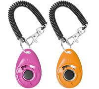 Acehome 2 Pack Dog Training Clicker with Wrist Strap, Pet Training Clicker with Big Button Effective Behavioral Training Tool for Cats Birds Puppy Recall（Pink+Orange）