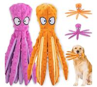 Acehome 2 Pcs Squeaky Dog Interactive Play Toy,No Stuffing Octopus Dog Chew Toy with Crinkle Paper for Medium and Large Dog Playing(Purple+Orange)
