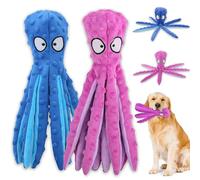 Acehome 2 Pcs Squeaky Dog Interactive Play Toy,No Stuffing Octopus Dog Chew Toy with Crinkle Paper for Medium and Large Dog Playing(Purple+Blue)