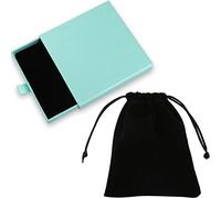 Acehome Jewelry Gift Box with Velvet Bag, Necklace Bracelet Earring Kraft Organizer Box Portable Square Lidded Pendent Storage Case for Birthday Xmas Christmas Wrapping-Light Blue/9x9x1.8cm