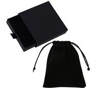 Acehome Jewelry Gift Box with Velvet Bag, Necklace Bracelet Earring Kraft Organizer Box Portable Square Lidded Pendent Storage Case for Birthday Xmas Christmas Wrapping-Black/9x9x1.8cm
