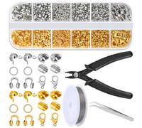 Acejoz 1200 Pcs Crimp Beads Supplies for Jewelry Making, Including Crimp Covers, Crimp Tubes and Wire Guardians, Lobster Clasps, Jump Rings, Crimping Pliers and Beading Wire for Bracelets Making