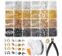 Acejoz 2160 Pieces Crimp Beads Kit for Jewelry Making, Knot Covers, Crimp Bead Covers, Crimp Tubes, Jump Rings and Wire Guardians with Crimping Pliers, Elastic String for Bracelets Necklaces Making