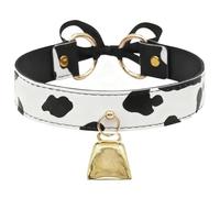 Acekiily Basic Cow Print Bell Collar Choker Necklace for women Gothic Gift, Regular, Leather, No Gemstone