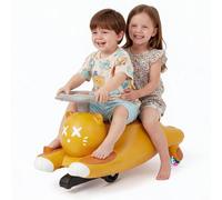 Acekool 2-in-1 12V Electric Wiggle Ride On Car Kids 3+ Manual & Electric | 180W Brushless Motor, Up to 7.5 MPH - 360° Steering, 2 Speeds - LED Wheels, Horn, wireless Music - Brown, UK Standard