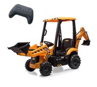 Acekool JCB 3CX Ride-On Backhoe Loader Tractor with Front Loader & Rear Excavator, 12V Electric Car with Remote Control & Removable Canopy, 2-4km/h Speed, Ride-On Toy for Children 3+ Years, Yellow