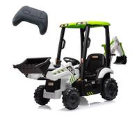 Acekool JCB 3CX Ride-On Backhoe Loader Tractor with Front Loader & Rear Excavator, 12V Electric Car with Remote Control & Removable Canopy, 2-4km/h Speed, Ride-On Toy for Children 3+ Years, White