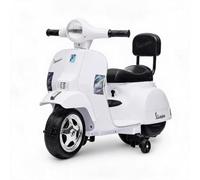 Acekool Licensed Classic Vespa-Style 6V Kids Electric Ride-On Scooter | 4-Wheel Toddler Motorbike with Training Wheels - For Boys & Girls Ages 3-7 - Color: White