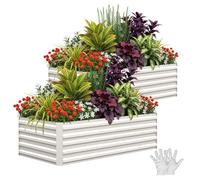 Acekool Square Rust-Resistant Galvanized Raised Garden Bed - 24in Tall Metal Planter Box for Vegetables, Flowers & Herbs - Tool-Included Assembly - Enhanced Drainage - 6x3x2ft, Beige