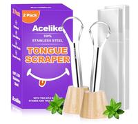 Acelike Tongue Scraper for Adults with 2 Holder and 2 Travel Case, Metal Tongue Scraper for Tongue Cleaning and Reducing Bad Breath,100% Stainless Steel Tongue Scraper, Tongue Cleaner for Adults