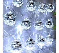 AceList 20 LED 9.8Ft Disco Ball String Light - Battery Powered and USB Plug, Disco Ball Lights for 70's Disco Party Decorations and Birthday Parties, Mamma Mia (Silver)