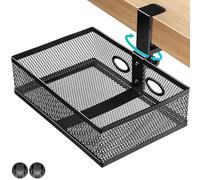 AceList 360° Rotating Under Desk Drawer Organiser, Premium Aluminum Alloy Space Saving Pencil Tray with 2 Cable Holes & Clips, No-Drill Clamp-On Desk Storage for Standing Desk, Home Office - Black