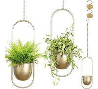 AceList Boho Hanging Planter for Indoor Plants - Set of 2 Gold Metal Wall Planter 5.7Inch with Hooks and Chins, Plant Hanger Decor for Window and Patio - Suitable for Hanging Plants Decor