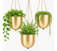 AceList Gold Hanging Planter Set of 3 - Elegant Wall Decor for Indoor Plants, Hanging Planters for Indoor Plants with Chains and Drainage Hole, Boho Home Decor for Living Room (5"+5.5"+6.3")