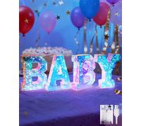 AceList Iridescent Baby Marquee Letters for Baby Shower - 7.87 Inch Light Up Sign for Table Centerpiece & Backdrop, Holographic 70 LED Decor for Gender Reveal, Nursery Room, Birthday Party Supplies