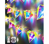 AceList Iridescent Big Diamond String Lights 10Ft 20 LED Fairy Light with Remote, Holographic Decor for Engagement Party Decorations Wedding Proposal Bachelorette Christmas Birthday Children (White)