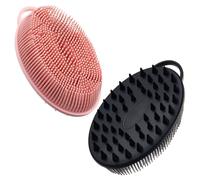 Acellegic 2 Pack Zinc Infused Silicone Body Scrubber for Shower, 2 in 1 Loofah Brush with Massage Nodes for Body Exfoliator, Hygienic, Blood Circulation, Black and Pink