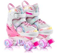 Acelufly Kids Roller Skates for Girls Boys, Adjustable Quad Skates with Light up Wheels, B-Day Xmas Gifts for Indoor Outdoor Sports (Small)
