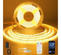 ACELUMO COB LED Strip 10m, Dotless LED Strip with Smart App Control and Remote, Timer Function, 8mm Width, Dimmable Warm White Strip Lights for Bedroom, Wall Panel, 2700K