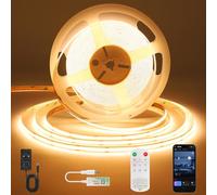 ACELUMO Smart App COB LED Strip 5m, Warm White LED Strip Lights with Timer Function, Dynamic Color for Ambiance Lighting in Under Cabinet, Wardrobe, Stairs, Mirror, Bathroom, Under Bed, 3000K