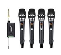 ACEMIC UHF Wireless Microphone System, 4 Handheld Dynamic Mic Set with Receiver, 4 Channel Cordless Mics for Karaoke, DJ, Wedding, Church, Speech, Q4