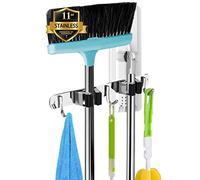AceMining 2 Holders + 3 Hooks Broom Holder Wall Mounted with Nails Installation, Heavy Duty Stainless Steel Mop Holder, Brush Mop and Broom Storage Self Adhesive