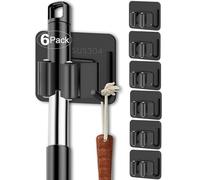AceMining 6Pcs Broom Holder, Black Broom Holder Wall Mounted, Stainless Steel Mop Holder, Broom Gripper with Nails Installation, Heavy Duty Broom Clips, Broom Storage