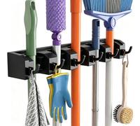 AceMining Broom Mop Holder Wall Mounted, Brush Holders Heavy Duty Storage | 5 Holders 6 Hooks, Utility Room Storage Solutions for Kitchen Bathroom Garage Cupboard and Garden Tool Organiser 1 Pack Black