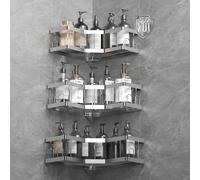 AceMining Shower Caddy, 3 Pack Silver Bathroom Shelves, Adhesive Shelf Storage No Drilling, 201 Stainless Steel Shower Organiser, Rust-Resistant Caddy Corner, Soap Holder, Bathroom Accessory