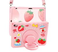 ACEMO for iPad A16 Case 11th Generation iPad 10th Generation Case for Kids Girls with 360° Rotating Kickstand & Shoulder Strap Cute Strawberry Cover for iPad 10.9 inch 11 inch 2022 2025, Pink