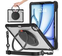 ACEMO for iPad Air 13 inch Case M3/M2 iPad Pro 12.9 case 6th 5th 4th 3rd Generation with 360° Rotating Kickstand Handle, Shoulder Strap, Pencil Holder, Rugged Cover for iPad Air 13 2025 2024, Black