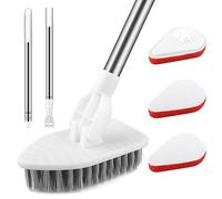 ACEMOOW Tile Cleaner Bathroom Wall, 3 in 1 Multi-section Long Handled Scrubbing Brush with Replaceable Stiff Bristle and Sponge Scourer Tub Scrubber Cleaning Tool Set for Shower, Floor, Bathtub