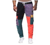 ACemt Corduroy Jogging Pants Men, Elasticated Waist Cargo Trousers for Men with Drawstring Patchwork Stretch Trackpant Casual Long Pant, Outdoor Training Running Trousers Casual Trousers Multi Color