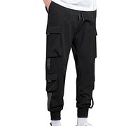 ACemt Harem Pants Trousers Men, Plus Size Cargo Trousers Men with Drawstring Elasticed Waist Cuffed Trackpants Long Pants Casual Trousers Sweatpants Joggers with Pockets Summer Cargo Trousers Black