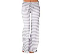 ACemt House Trousers Women's Long Striped Pyjama Bottoms Cotton Thin Pyjama Bottoms Wide Leg Pyjama Bottoms Loose Soft Autumn Trousers with Elastic Band Baggy Winter Trousers Stretch Leisure Trousers