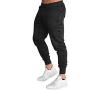 ACemt Mens Jogging Trousers Elasticated Waist, Mens Cuffed Cargo Trousers Slim Fit with Drawstring Elastic Waist Trackpant Stretch Sweatpants Long Pants for Fitness Joggers Casual Trousers Black